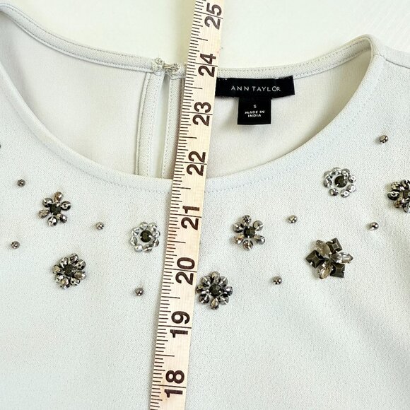 NWOT Ann Taylor Embellished Jewel-Neck Crepe Top - Picture 6 of 9